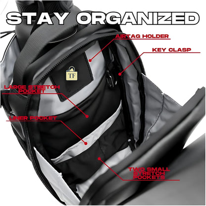 Magnetic bag with labeled features on a gray background