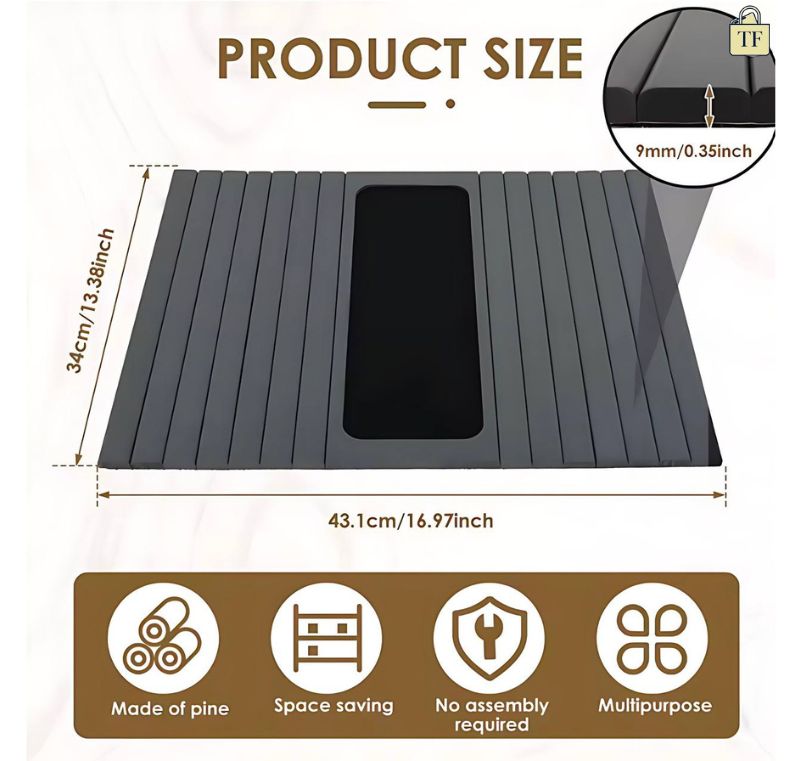 Measurement chart of a product with dimensions and features listed.