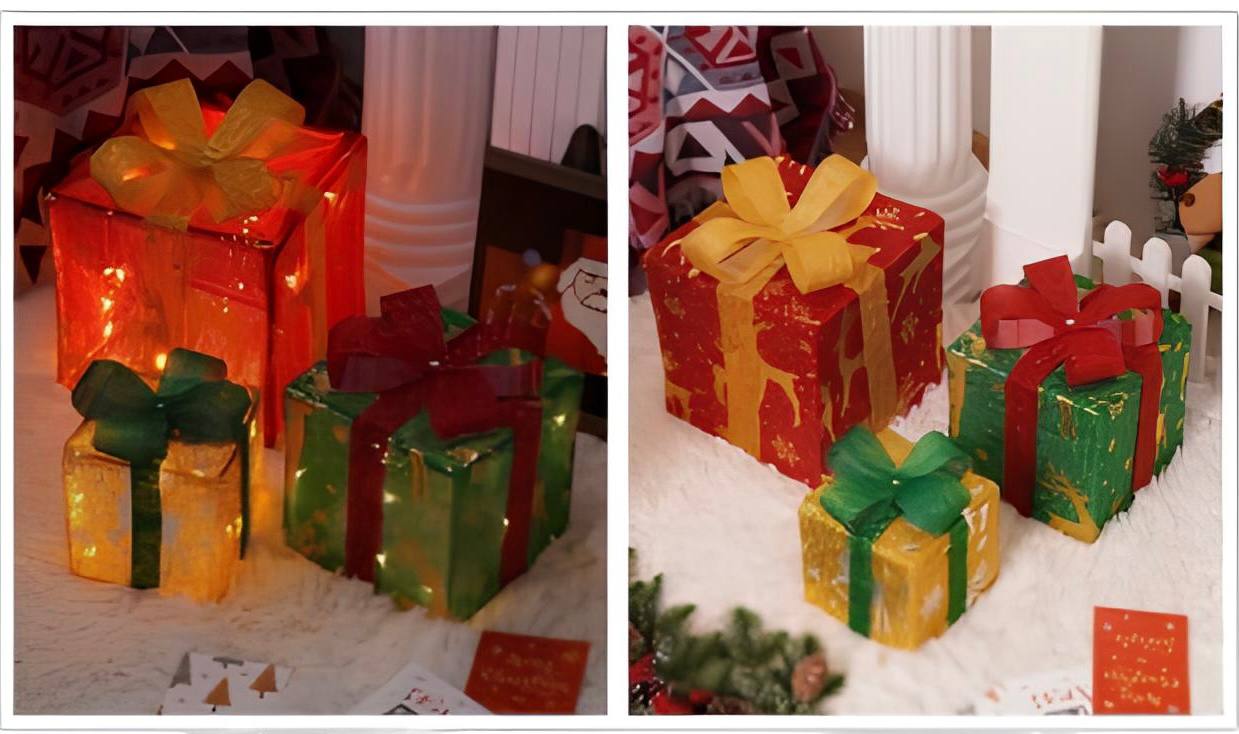 red with deer lights new year boxes 