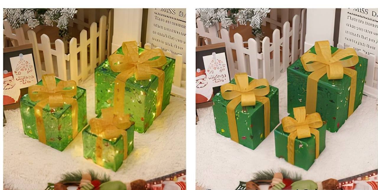 Green gift boxes with yellow ribbons on a decorative background