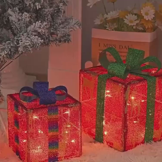 video of led gift boxes red blue green 2026