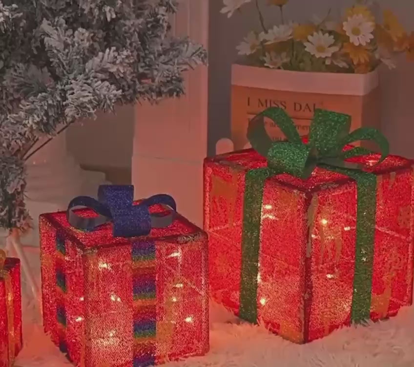 video of led gift boxes red blue green 2026